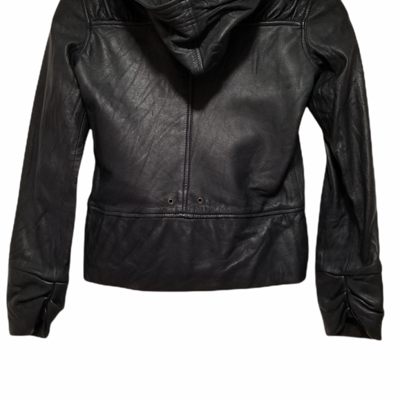 MIKE & CHRIS Genuine Leather Jacket Navy Blue/ (Grayish Blue) Detachable Hood - Picture 6 of 14